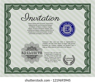 Green Invitation template. Customizable, Easy to edit and change colors. With great quality guilloche pattern. Retro design. 