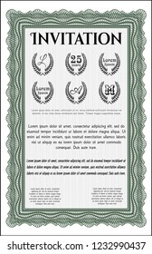 Green Invitation template. Customizable, Easy to edit and change colors. With guilloche pattern and background. Money style design. 