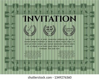 Green Invitation template. Customizable, Easy to edit and change colors. Easy to print. Money Pattern design. 