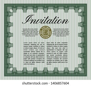 Green Invitation template. Customizable, Easy to edit and change colors. With linear background. Money Pattern design. 