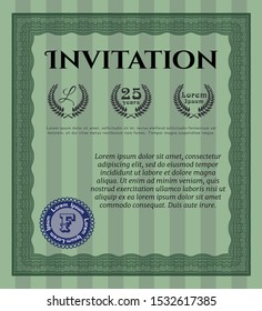 Green Invitation template. Customizable, Easy to edit and change colors. Complex background. Artistry design. 