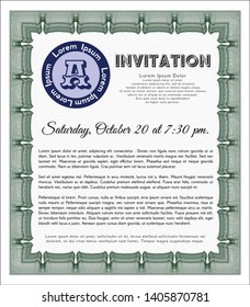 Green Invitation template. Detailed. Complex background. Retro design. 