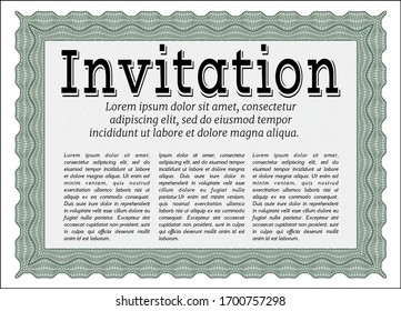 Green Invitation template. Detailed. Easy to print. Money Pattern. 