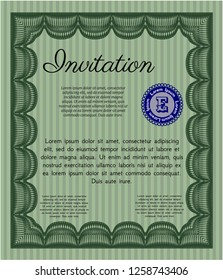 Green Invitation template. Detailed. With great quality guilloche pattern. Money design. 