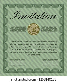 Green Invitation template. Detailed. With guilloche pattern and background. Artistry design. 