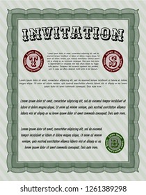 Green Invitation template. Detailed. With guilloche pattern and background. Superior design. 