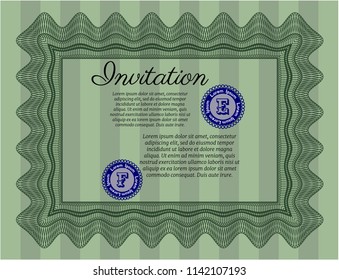 Green Invitation template. Detailed. Printer friendly. Superior design. 