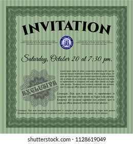 Green Invitation template. Detailed. With quality background. Excellent design. 