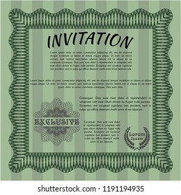 Green Invitation template. Detailed. With quality background. Money design. 