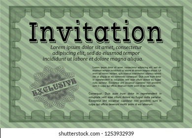 Green Invitation template. Detailed. With quality background. Nice design. 