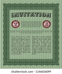 Green Invitation template. Elegant design. With great quality guilloche pattern. Vector illustration. 