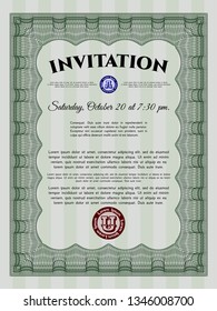 Green Invitation template. Elegant design. With complex background. Detailed. 