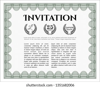 Green Invitation template. Elegant design. Detailed. With complex background. 