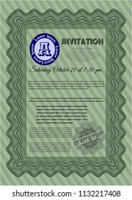 Green Invitation template. Excellent design. Customizable, Easy to edit and change colors. With great quality guilloche pattern. 