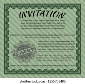 Green Invitation template. Excellent design. Detailed. Complex background. 