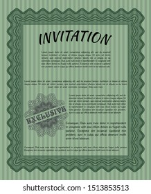 Green Invitation template. Excellent design. Detailed. With background. 