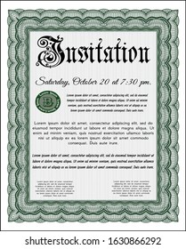 Green Invitation template. Excellent design. Detailed. Easy to print. 