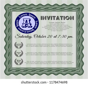 Green Invitation template. Good design. With background. Customizable, Easy to edit and change colors. 