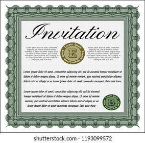 Green Invitation template. Good design. Customizable, Easy to edit and change colors. With guilloche pattern. 