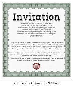 Green Invitation template. Good design. Customizable, Easy to edit and change colors. With guilloche pattern. 