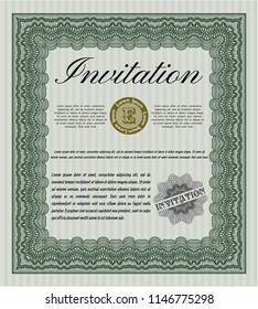 Green Invitation template. With great quality guilloche pattern. Superior design. Detailed. 