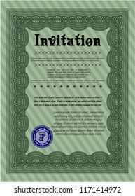 Green Invitation template. With great quality guilloche pattern. Customizable, Easy to edit and change colors. Money Pattern. 