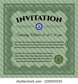 Green Invitation template. With great quality guilloche pattern. Nice design. Customizable, Easy to edit and change colors. 