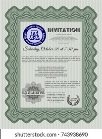 Green Invitation template. With great quality guilloche pattern. Detailed. Money design. 