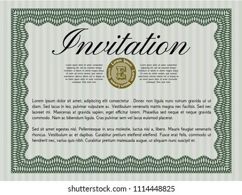 Green Invitation template. With guilloche pattern. Perfect design. Detailed. 