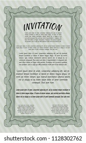 Green Invitation template. With guilloche pattern and background. Beauty design. Vector illustration. 