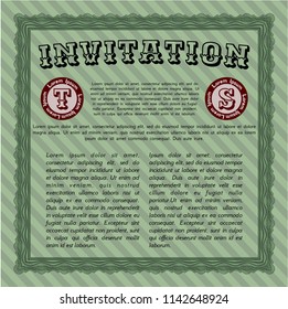 Green Invitation template. With guilloche pattern and background. Vector illustration. Money Pattern. 