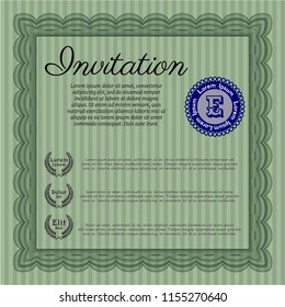 Green Invitation template. With guilloche pattern. Customizable, Easy to edit and change colors. Sophisticated design. 