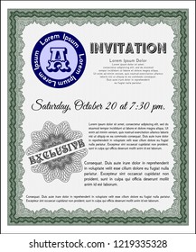 Green Invitation template. With guilloche pattern. Money design. Customizable, Easy to edit and change colors. 