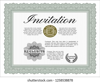 Green Invitation template. With guilloche pattern. Cordial design. Customizable, Easy to edit and change colors. 