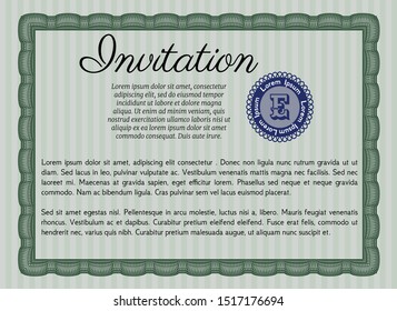 Green Invitation template. With guilloche pattern. Detailed. Excellent design. 