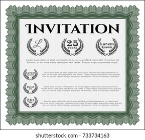 Green Invitation template. With guilloche pattern and background. Excellent design. Vector illustration. 