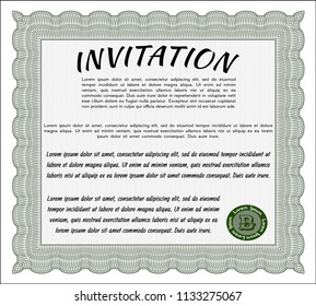 Green Invitation template. With linear background. Detailed. Perfect design. 