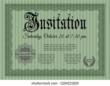 Green Invitation template. With linear background. Lovely design. Customizable, Easy to edit and change colors. 