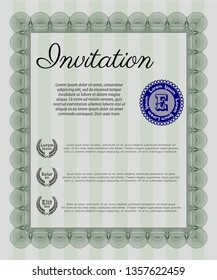 Green Invitation template. With linear background. Detailed. Money Pattern. 