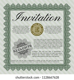 Green Invitation template. Lovely design. With background. Detailed. 