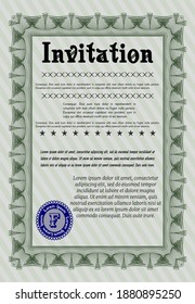 Green Invitation template. Lovely design. Easy to print. Vector illustration. 
