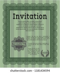 Green Invitation template. Money design. Easy to print. Customizable, Easy to edit and change colors. 