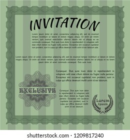Green Invitation template. Money design. Complex background. Detailed. 