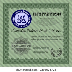 Green Invitation template. Money design. With background.  