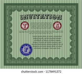Green Invitation template. Money Pattern design. With background. Detailed. 