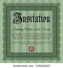 Green Invitation template. Money Pattern design. Detailed. With complex linear background. 