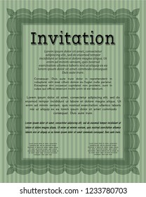 Green Invitation template. Money Pattern. Detailed. With complex background. 