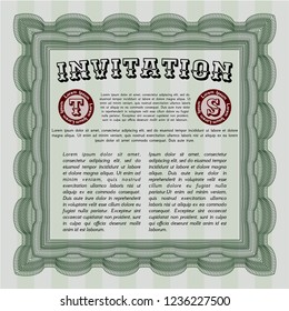 Green Invitation template. Money Pattern. Customizable, Easy to edit and change colors. With guilloche pattern. 