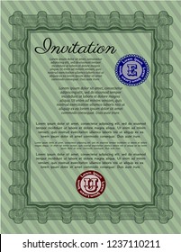 Green Invitation template. Money Pattern. With linear background. Customizable, Easy to edit and change colors. 
