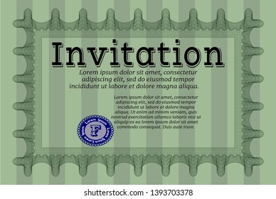 Green Invitation template. Money Pattern. With background. Detailed. 